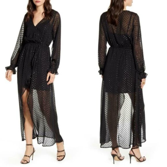 Chelsea28 Metallic Clip Dot Long Sleeve Maxi Dress - Picture 1 of 8